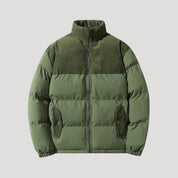 Corduroy panel puffer jacket