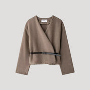 Women wool belted wrap coat