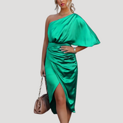 Women's one shoulder midi wedding guest dress
