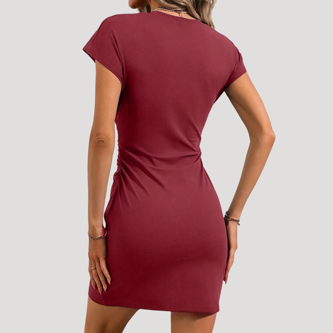 Cap sleeve ruched bodycon dress