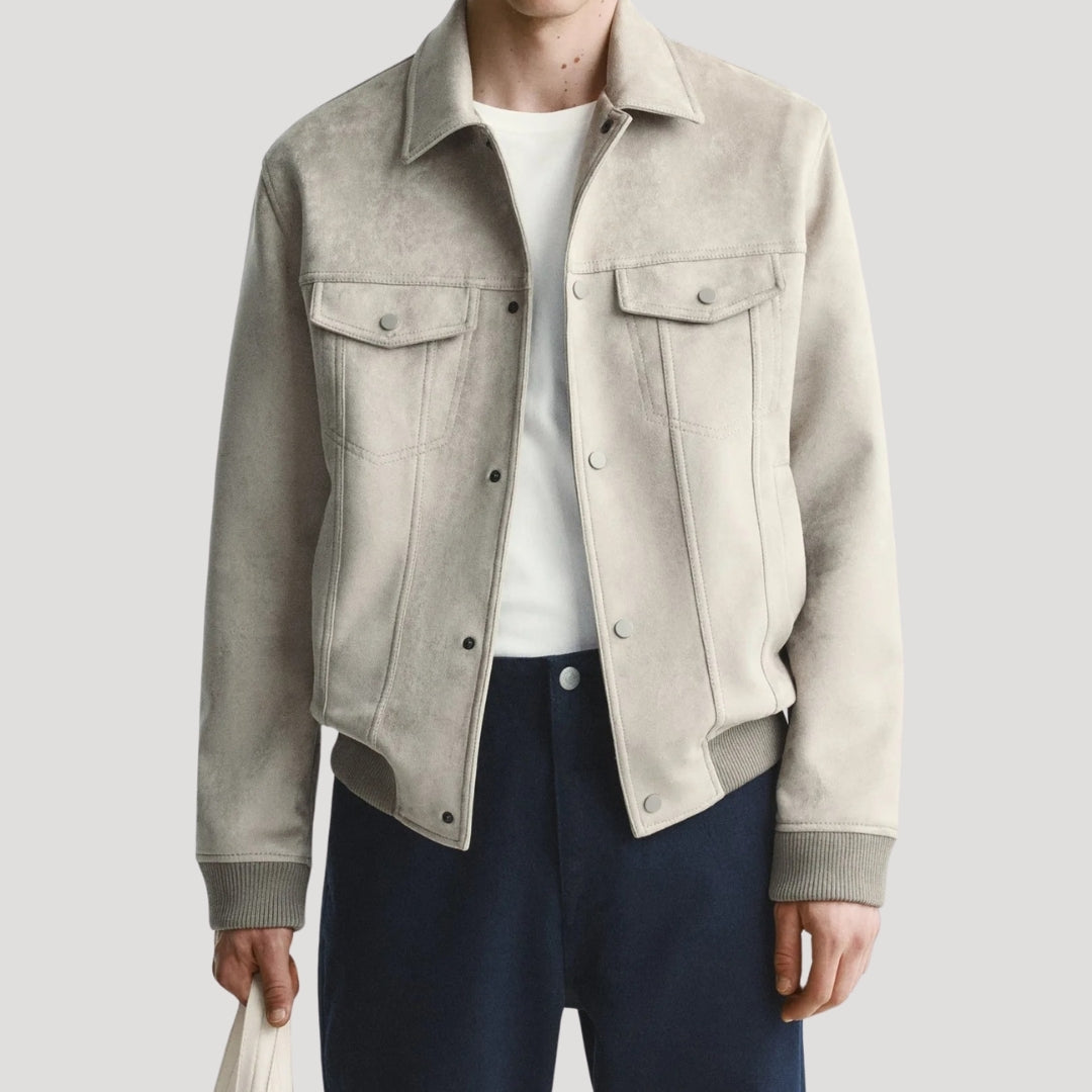 Men’s suede bomber jacket smart casual winter style