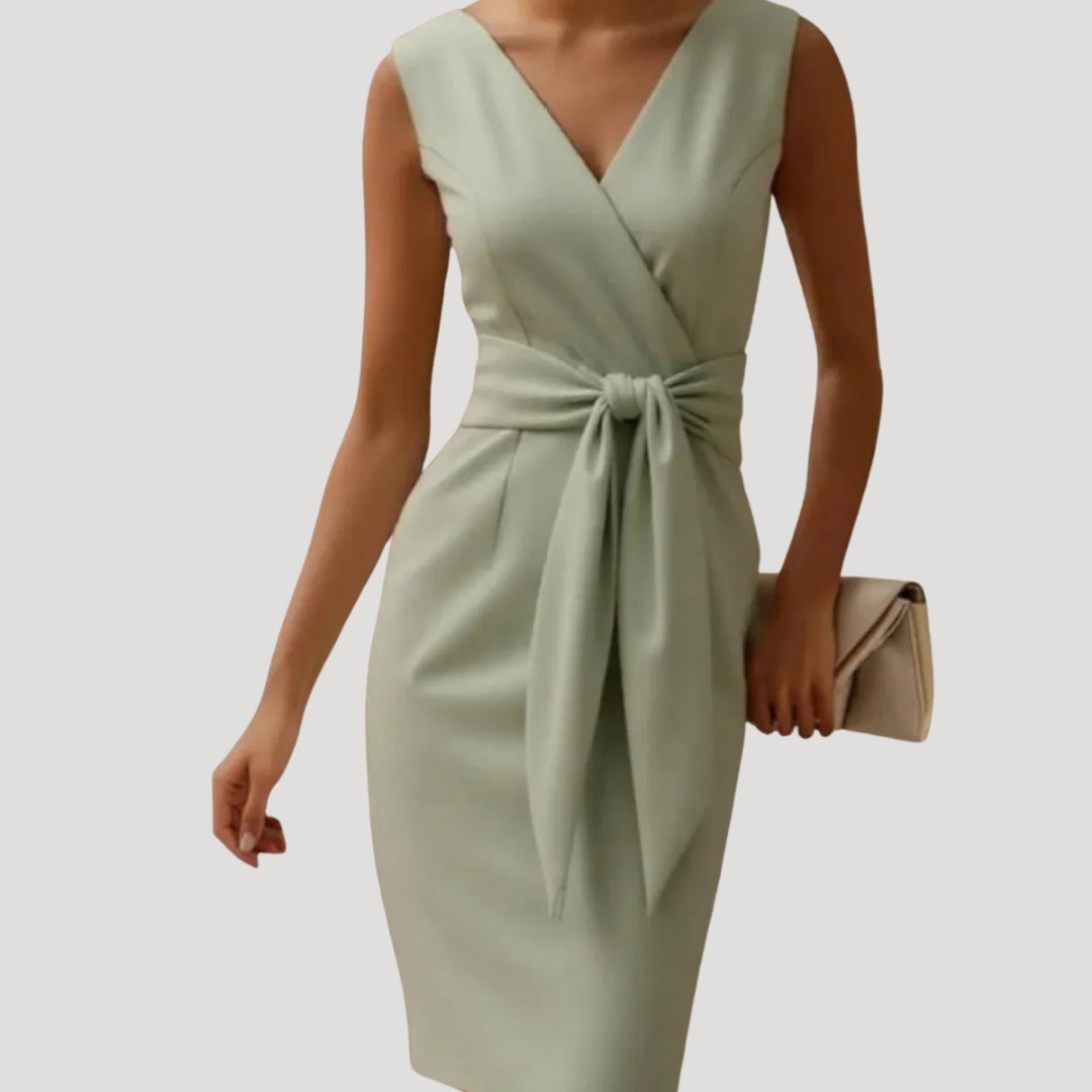 Women’s sleeveless bow detail midi wedding guest dress