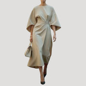 Women’s batwing sleeve belted wrap midi dress