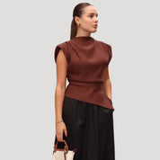 Asymmetric draped sleeveless blouse