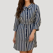 Women’s striped summer belted midi shirt dress