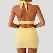 Yellow halter crop top and skirt set