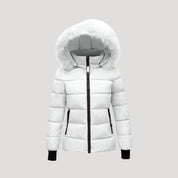 Women short puffer jacket with fur hood