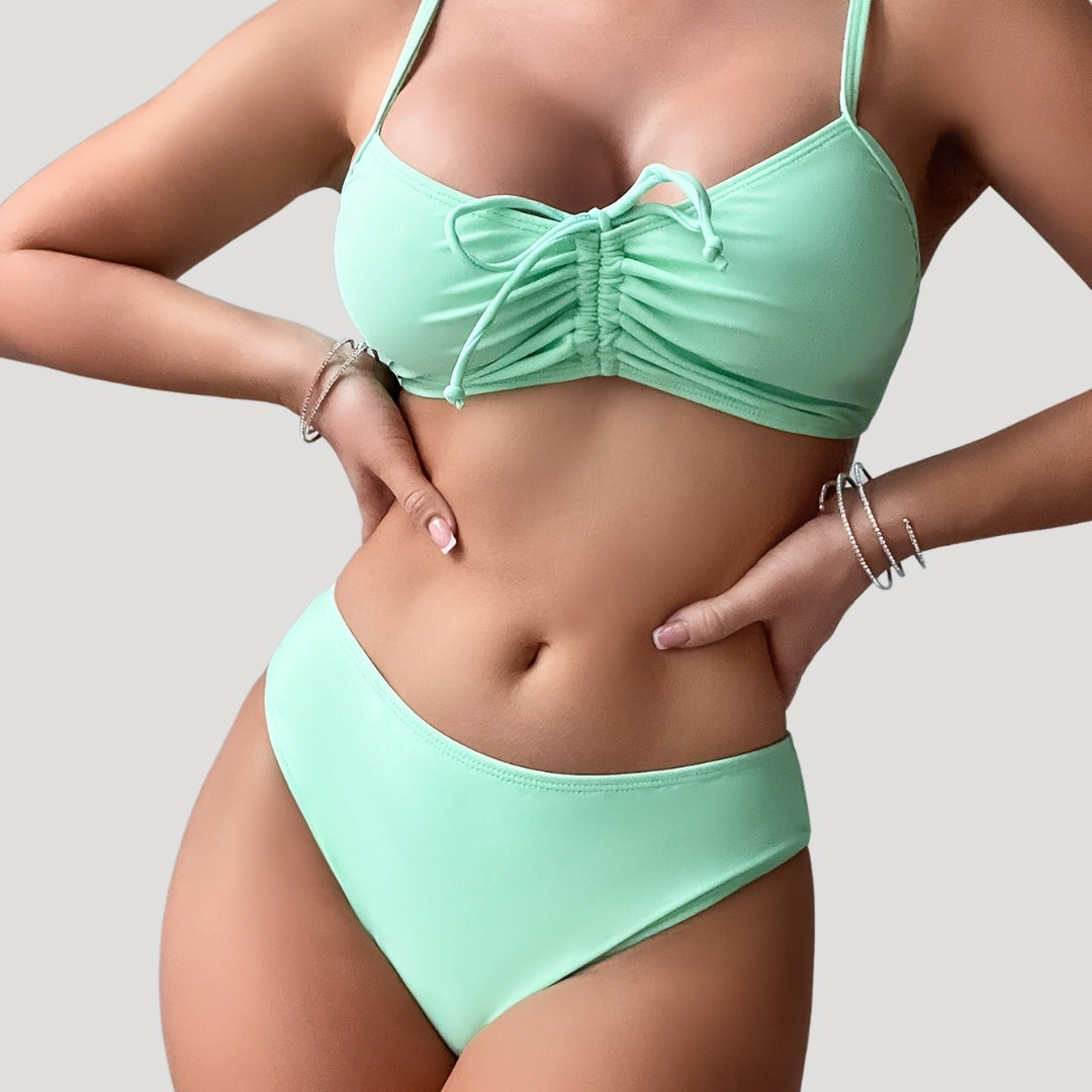 Ruched bikini set with bow detail