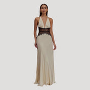 Women’s lace halter maxi wedding guest dress