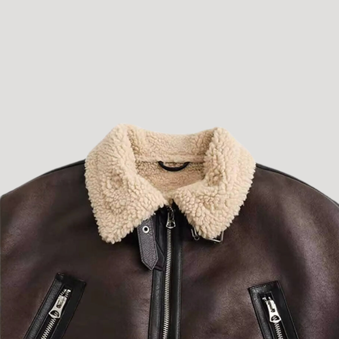 Women shearling-lined aviator jacket