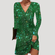 Women’s long sleeve v neck sequin mini dress