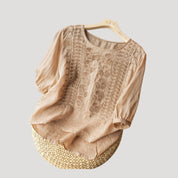 Women’s embroidered cotton linen relaxed fit blouse