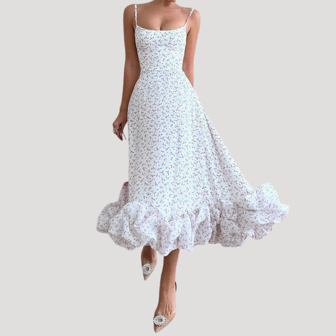 Women’s floral strappy ruffle hem maxi dress