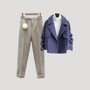Women’s short wool blend winter coat with trousers