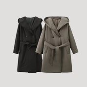 Luxurious hooded belted coat