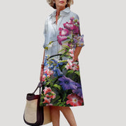 Women’s printed midi shirt dress with long sleeves