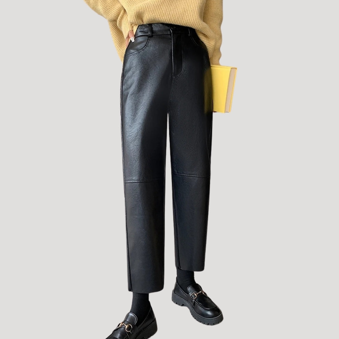 Women’s faux leather trousers high waisted straight leg