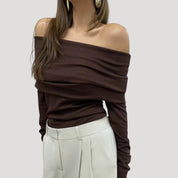 Off-shoulder drape long sleeve top