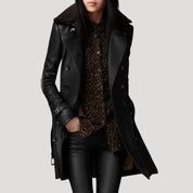 Women leather shearling long coat