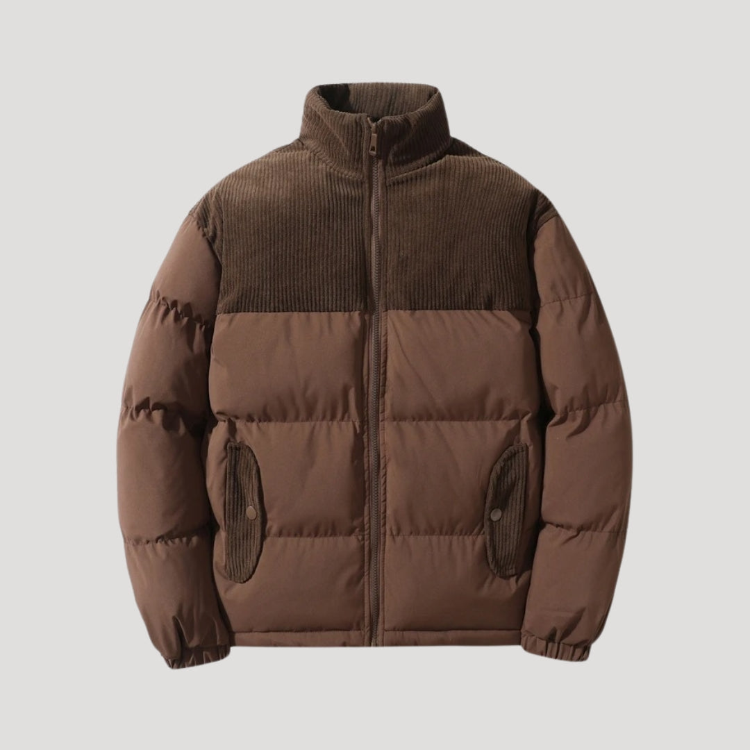 Corduroy panel puffer jacket