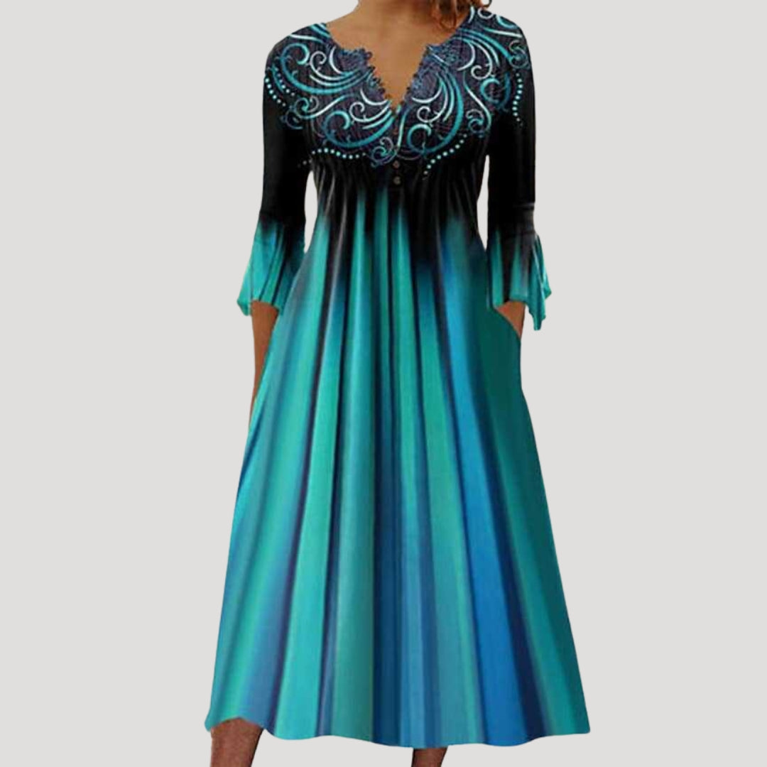 Women’s long sleeve v neck midi dress