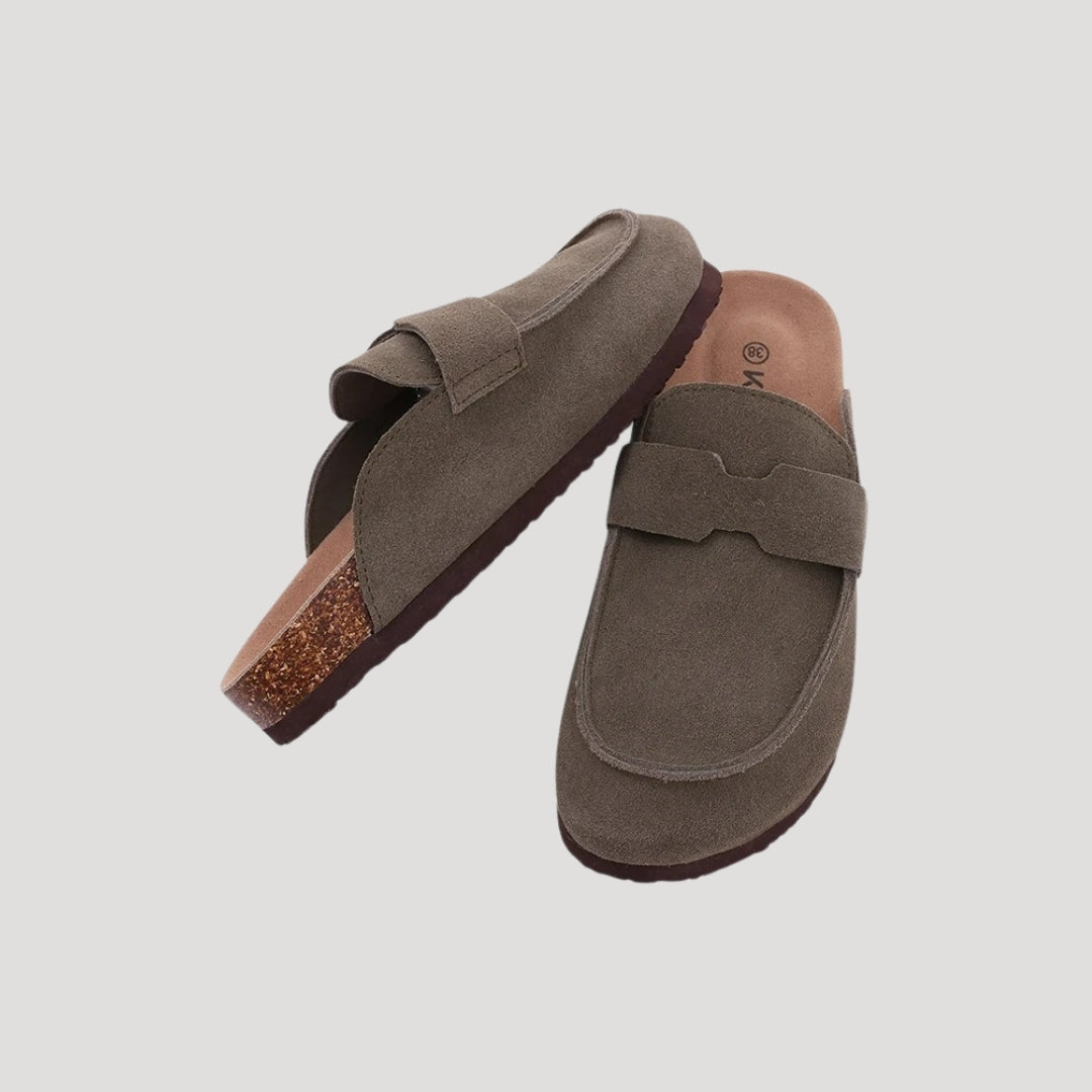 Women’s suede slip ins – wide fit flat clogs