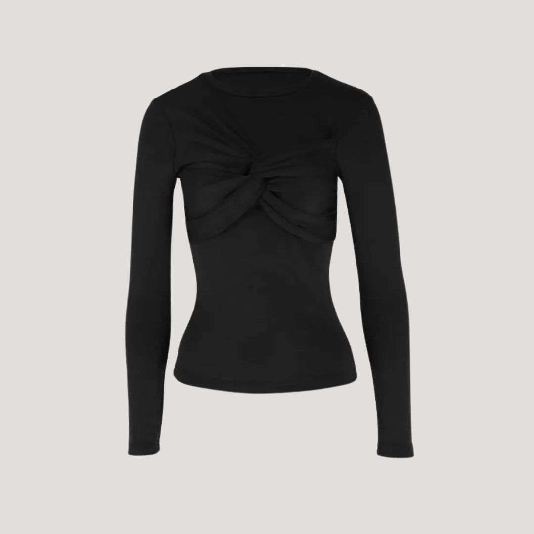 Black long-sleeve twist-front top