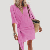 Women’s short sleeve wrap mini holiday dress