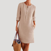 Linen button-up casual shift dress