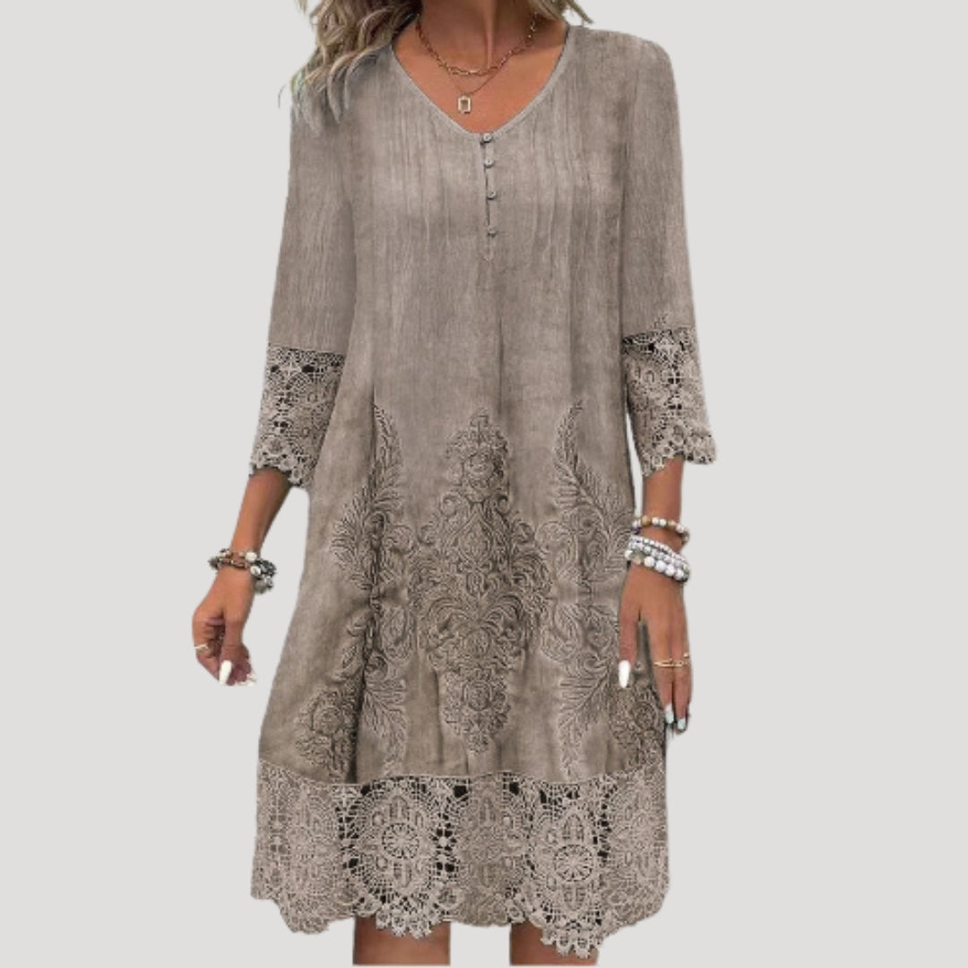 Women’s embroidered three quarter sleeve midi day dress