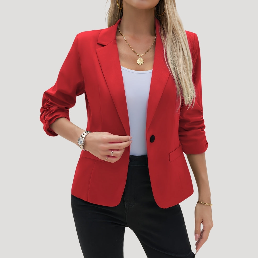 Single-button ruched sleeve blazer