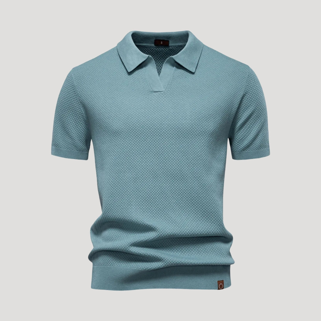 Men’s textured knit short sleeve polo shirt