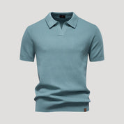 Men’s textured knit short sleeve polo shirt