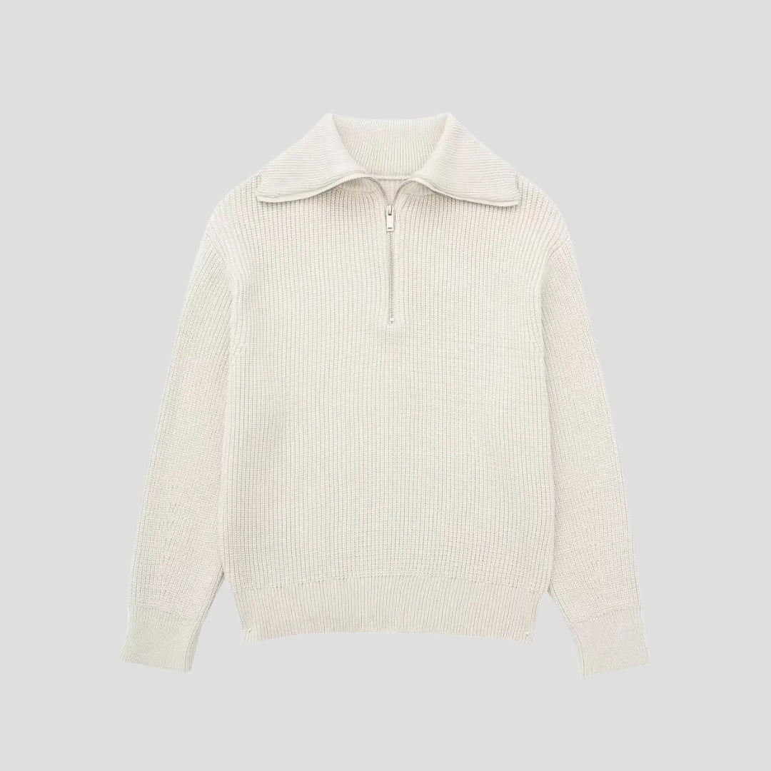 Women ribbed zip-up sweater