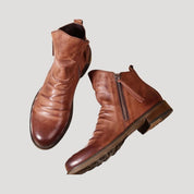Men's spring leather ankle boots with side zip