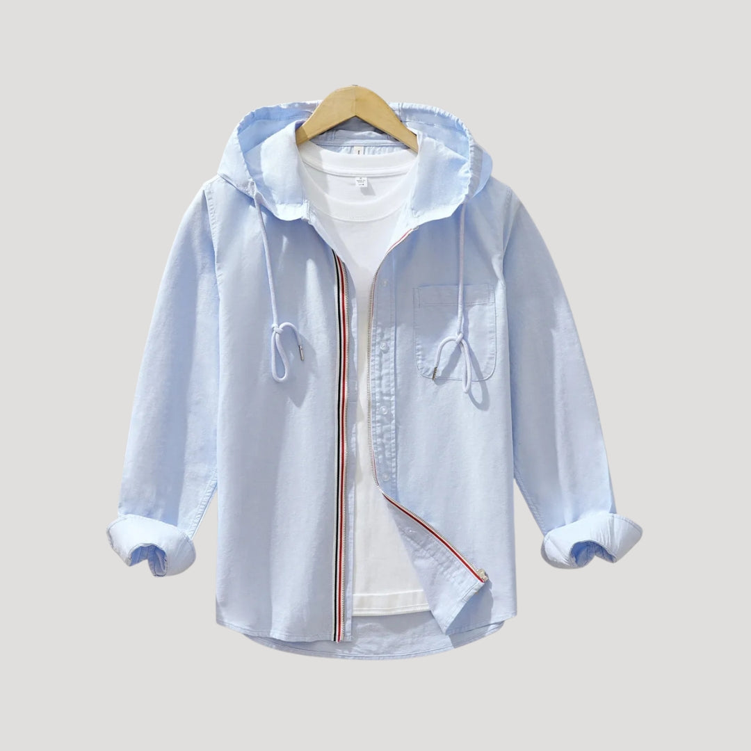 Men’s hooded zip front long sleeve overshirt