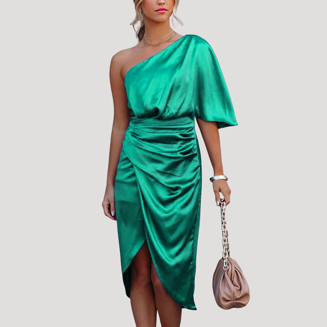 Women's one shoulder midi wedding guest dress