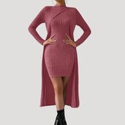 Ribbed knit dress with matching overlay