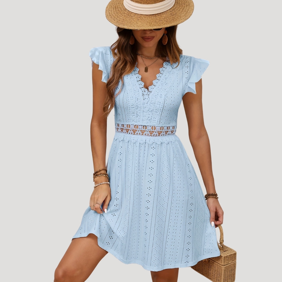 Lace eyelet summer dress with ruffle sleeves