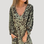 Women’s leopard print summer v neck maxi dress