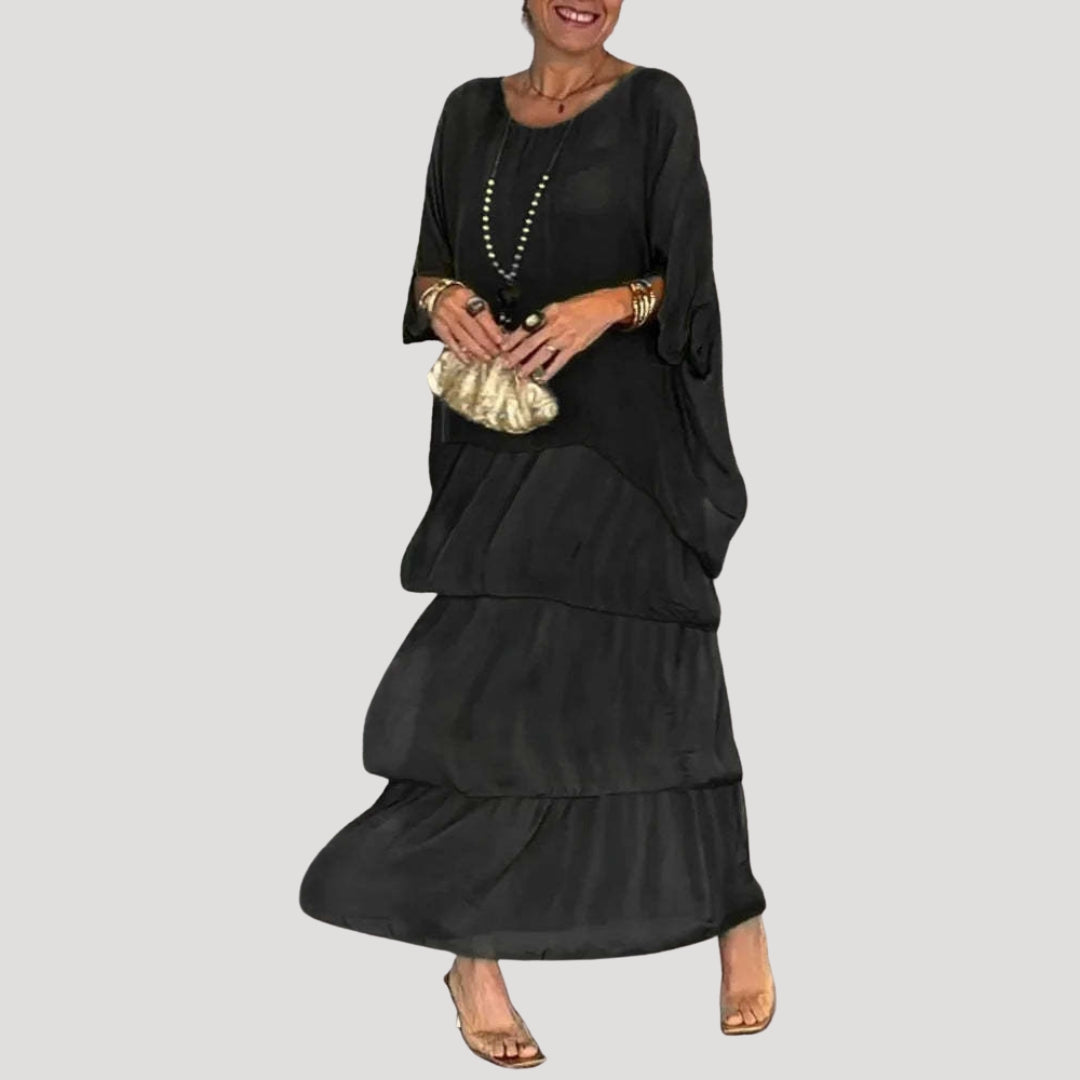 Women’s layered long sleeve maxi evening dress