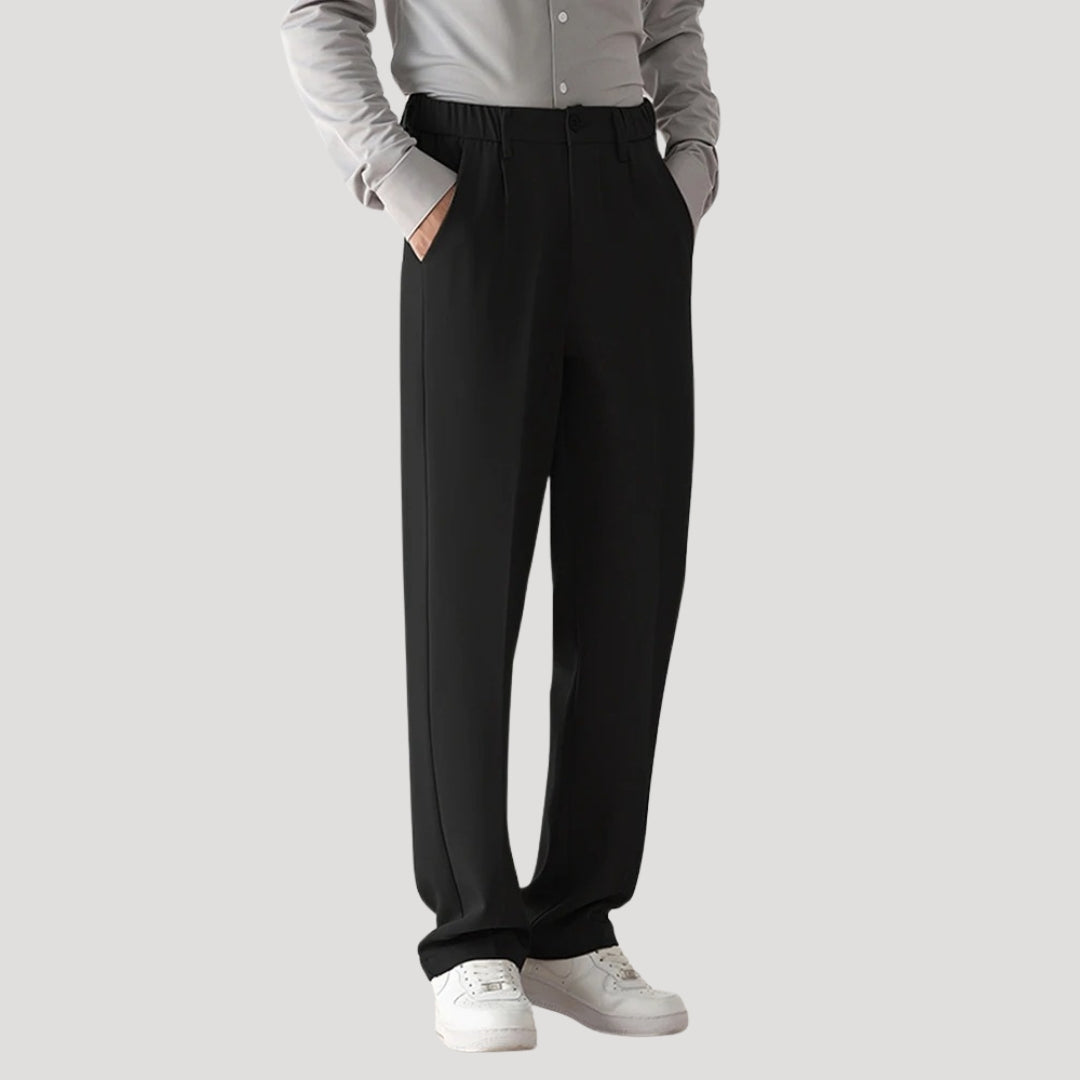 Men’s smart casual trousers elastic waist straight leg