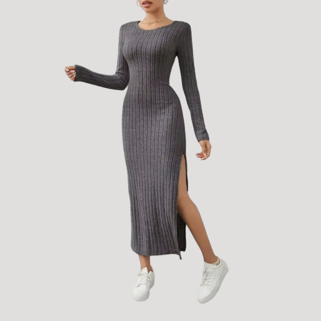 Ribbed knit long sleeve midi dress