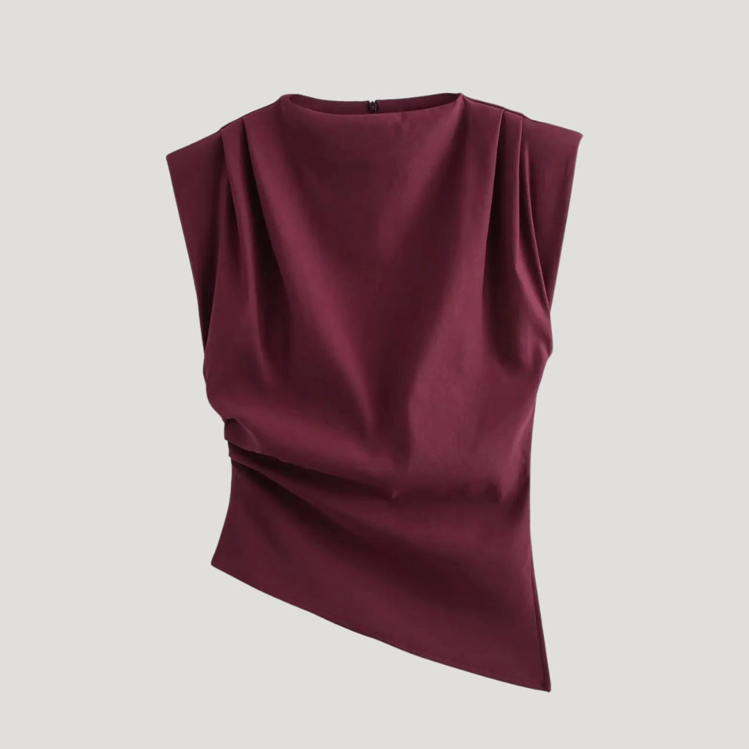 Asymmetric draped sleeveless blouse