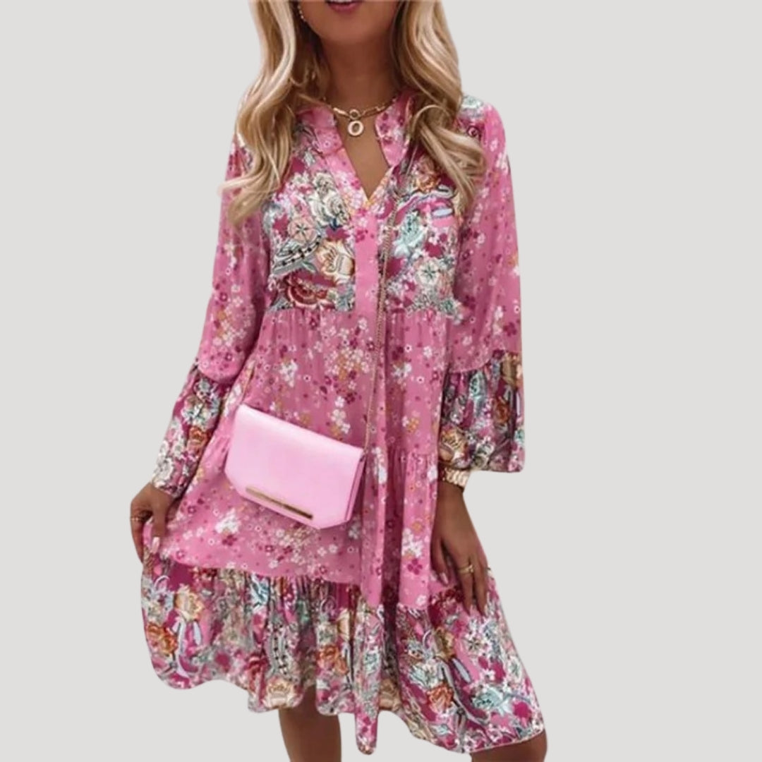 Floral boho tiered midi dress