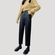 Women’s faux leather trousers high waisted straight leg