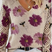 Women v neck floral knit spring jumper