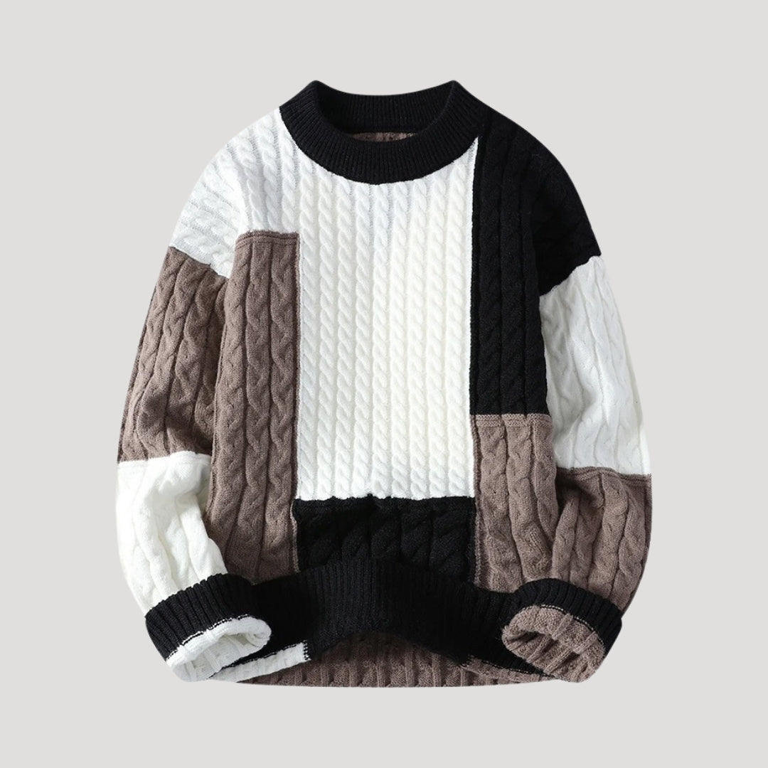 Colorblock cable knit sweater