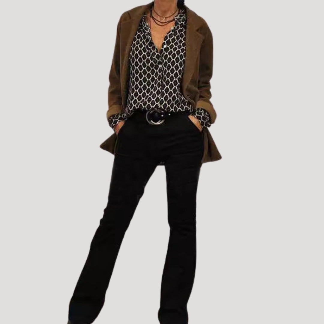 Women’s long sleeve v neck printed spring blouse