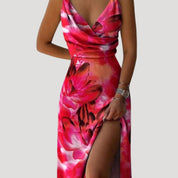 Women’s strappy v neck maxi slit dress